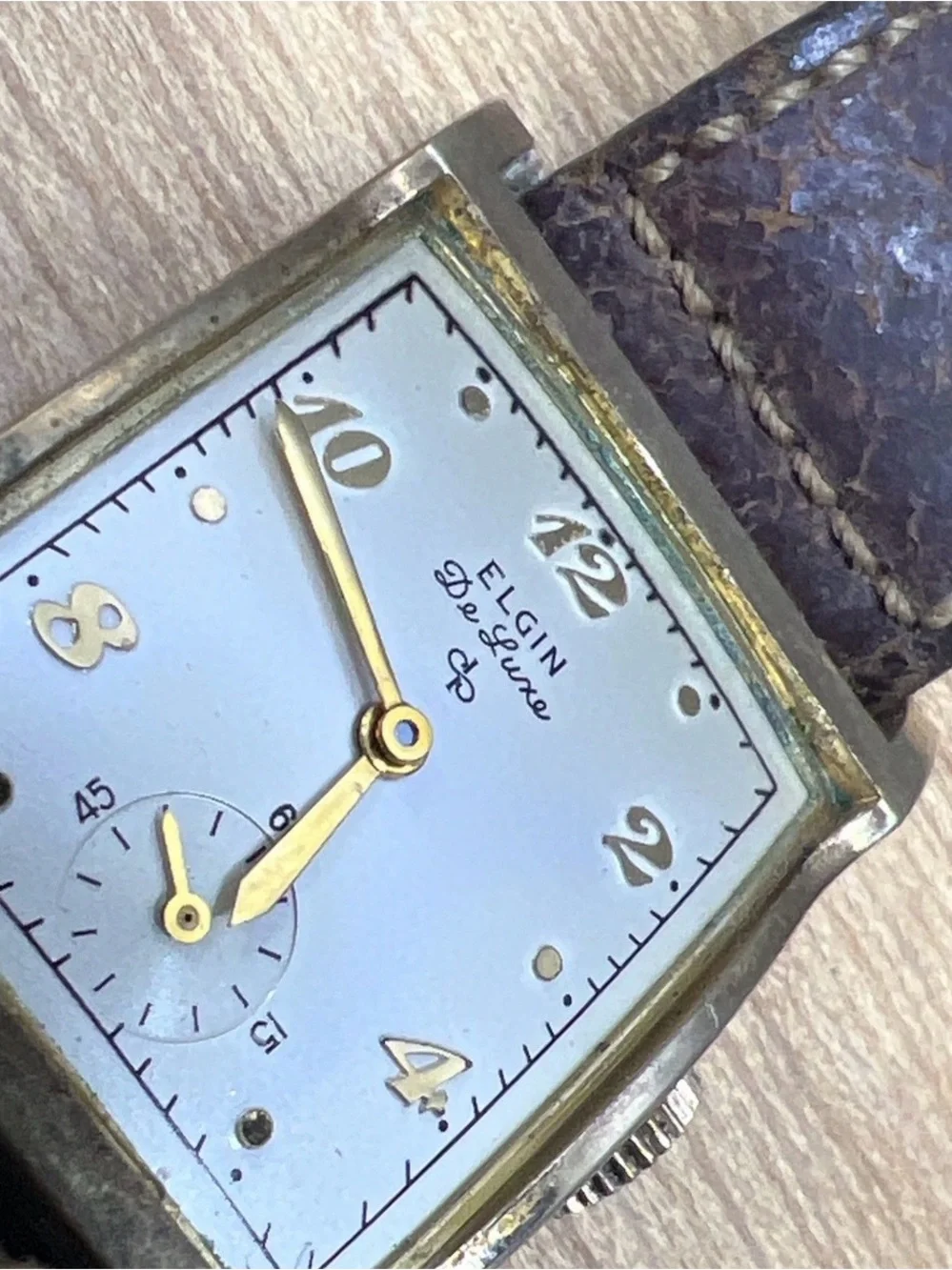 Vintage 1940's Elgin Deluxe 624 10k Rolled Gold Mens Tank Watch